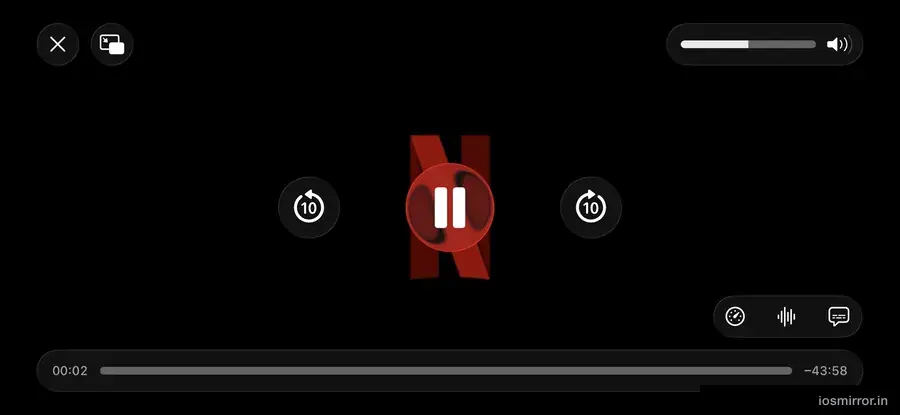 NetMirror player in landscape on iPhone showing AirPlay and Picture-in-Picture controls