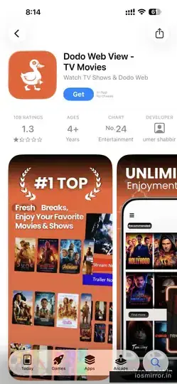 DODO Webview app page on the iOS App Store with the Get button to install